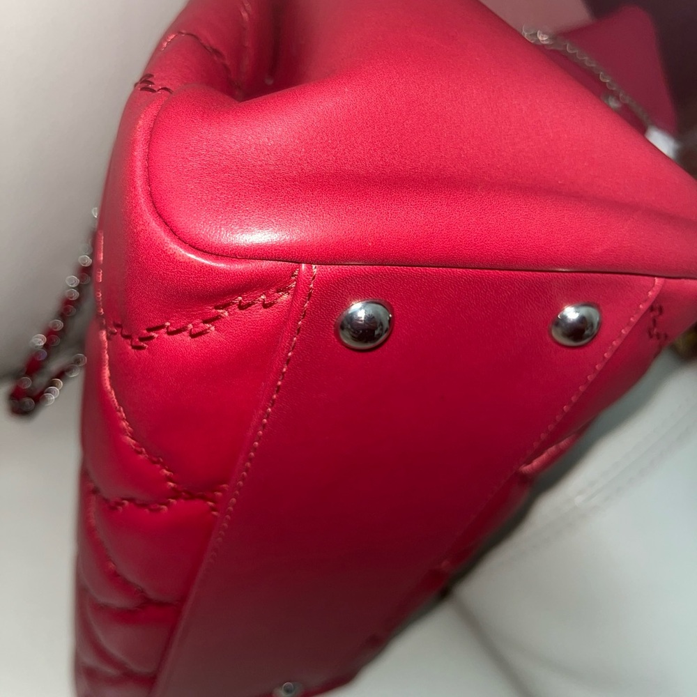 Chanel Red Quilted Leather Shoulder Bag with Chain Strap - Picture 2 of 10